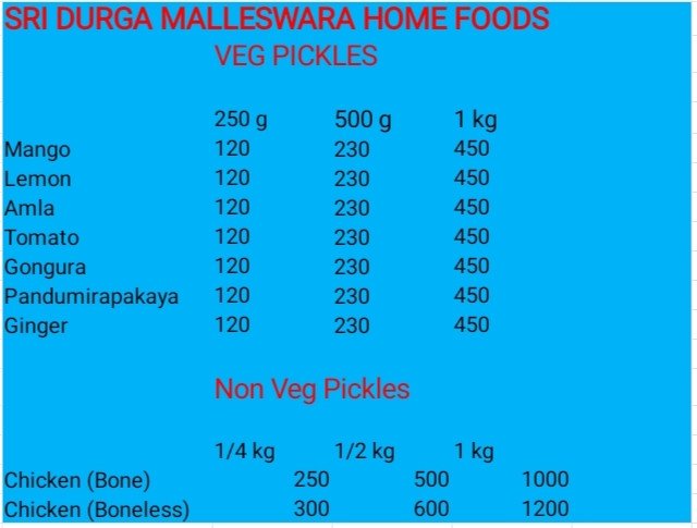 Sri Durga Malleswara Home Food