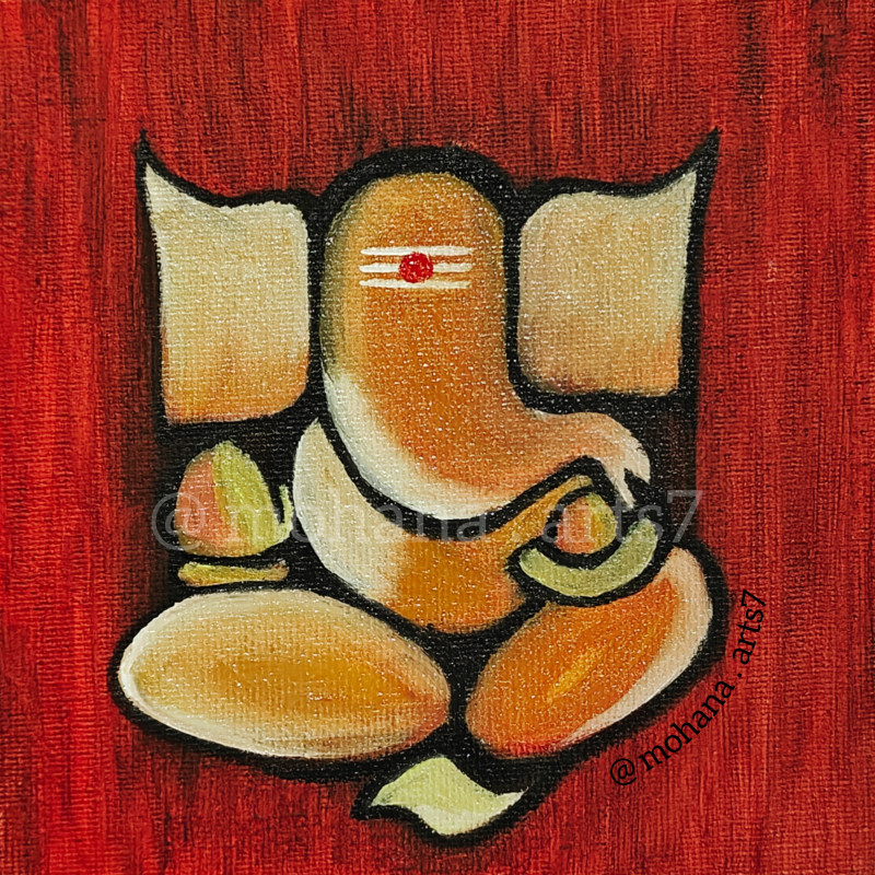 Abstract Ganesha oil painting